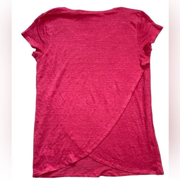 Halston Pink Crossover Back Linen Short Sleeve T-Shirt - Picture 4 of 6